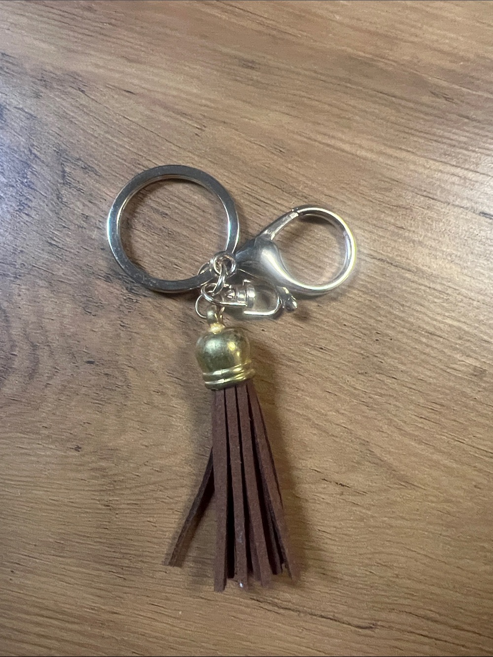 Brown Leather Tassel Key & Card Holder Charm with Gold Hardware